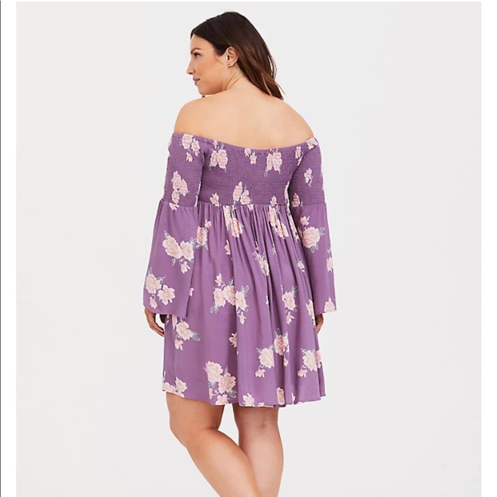 PURPLE FLORAL CHALLIS SMOCKED SKATER DRESS - Picture 2 of 9